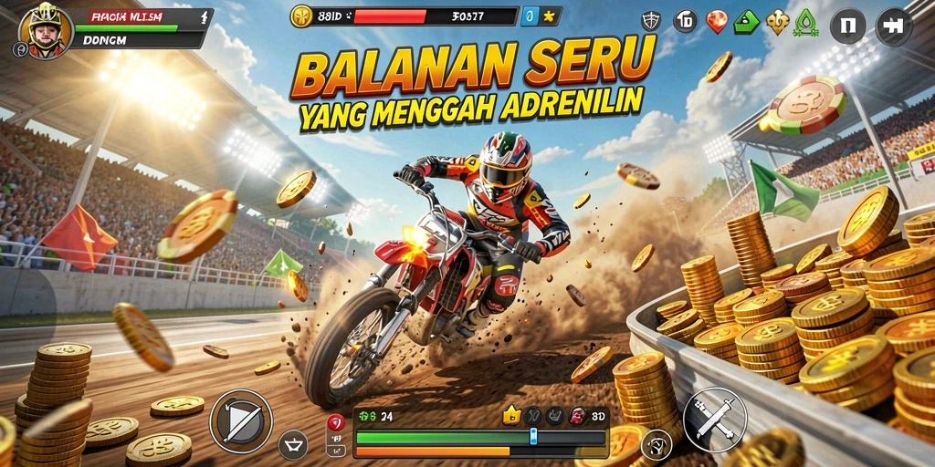Tangkapan layar utama dari gameplay balapan yang mendebarkan.