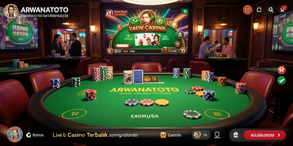 Tampilan utama ARWANATOTO menampilkan dealer dan gameplay yang interaktif.