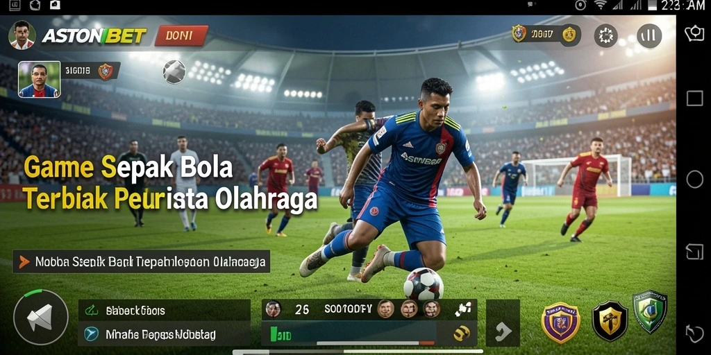 Screenshot gameplay ASTONBET yang menunjukkan aksi seru di lapangan sepak bola.