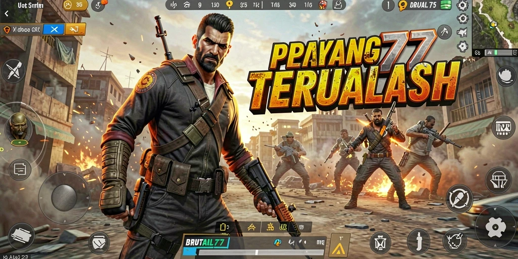 Tampilan screenshot gameplay seru dalam BRUTAL77, pertarungan Battle Royale yang intens.