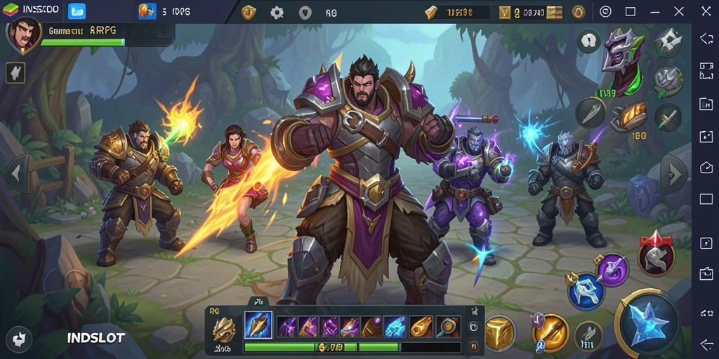 Tangkapan layar <strong>INDSLOT</strong> menunjukkan gameplay ARPG yang mendebarkan dan interaksi karakter.