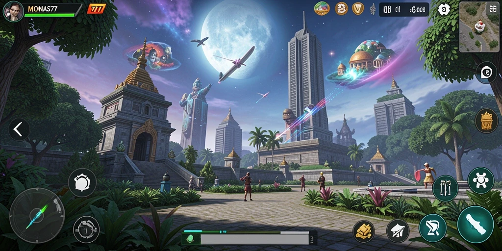 Screenshot gameplay <strong>MONAS77</strong> yang menampilkan interaksi mendalam.