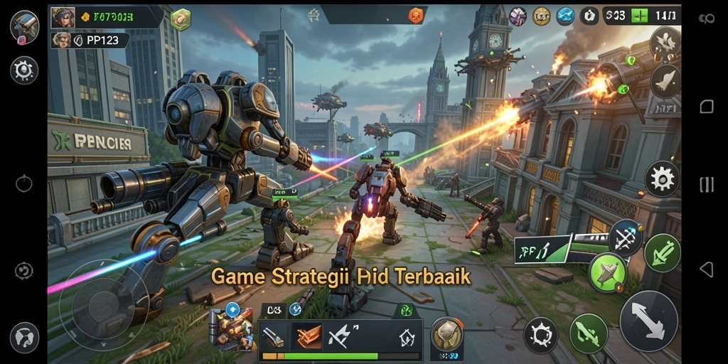Screenshot utama PP123 menampilkan aksi pertempuran strategis yang seru.