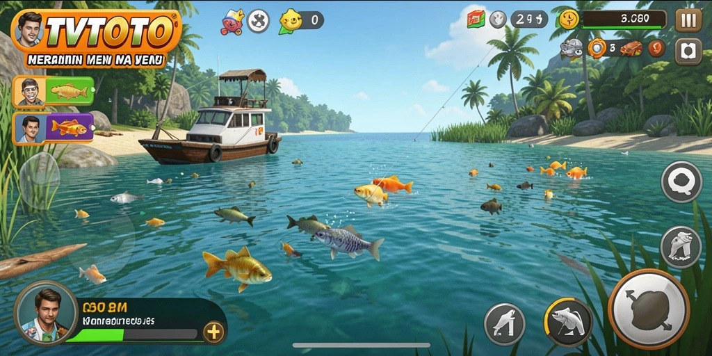 Gameplay seru dalam TVTOTO saat menangkap ikan besar.