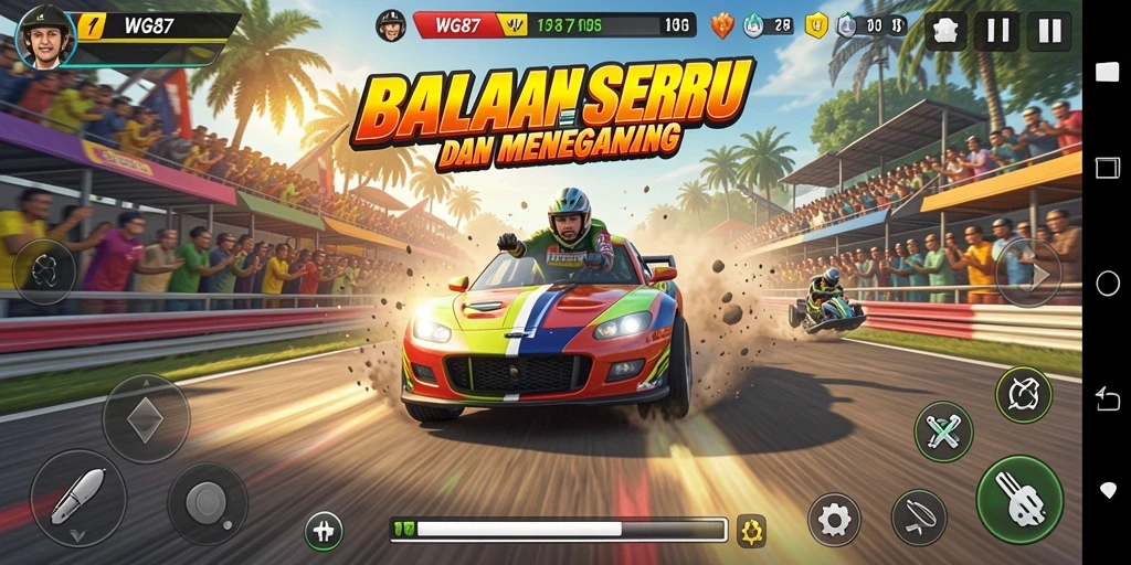 Screenshot gameplay WG87 menampilkan adrenalin balapan yang mendebarkan.