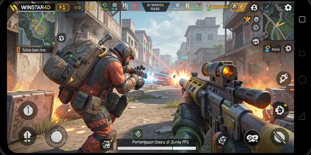 Menampilkan gameplay menegangkan dari WINSTAR4D di dunia FPS.